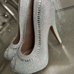 Silver Platform Rhinestone Heels Sz 7.5 