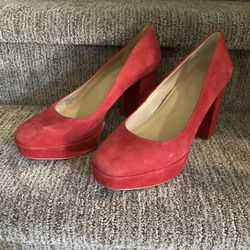 Copper Key Red Suede Leather Block Heels Dress Pump 