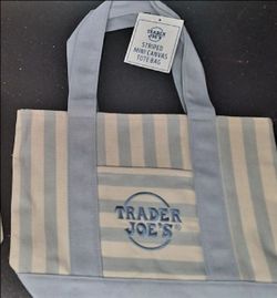 BLUE Trader Joes Striped Mini Canvas Tote