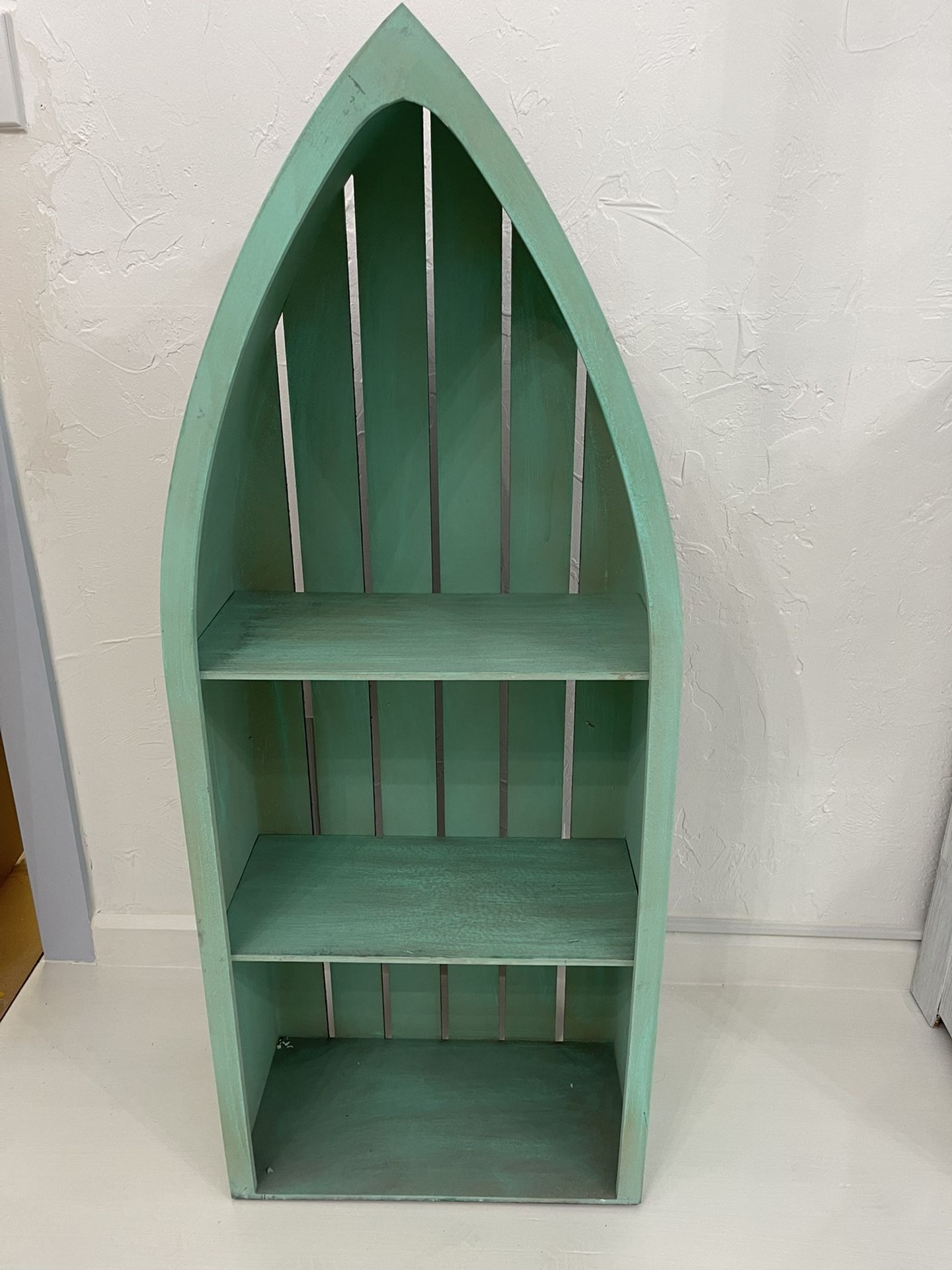 Coastal Green Wood 49”H Wood Rowboat Bookcase Display Shelf