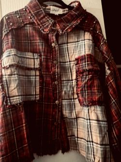 New! Oli & Hali Plaidshirt In Color Brown And Burgundy With Stud Details On Sleeves And Pockets Size XL