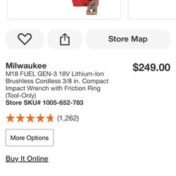 MilwaukeeM18 FUEL GEN-​3 18V Lithium-​Ion Brushless Cordless 3/​8 in.​ Compact