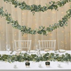 15 Pcs /70.86 Inches/5.9 Feet Home Decor Artificial Table Vines,Green Eucalyptus Flower Crown With Silver Dollar Eucalyptus Leaves And