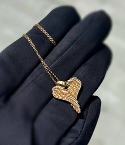 Jewelry 14k yellow gold paper clip   necklace chain 16.0" 0.70mm width eagle wing 🪽 pendant