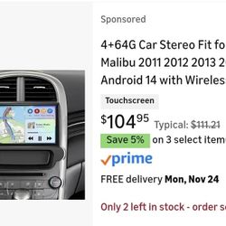 4+64G Android 14 Car Stereo Radio – Fit for Chevy Malibu 2011–2015