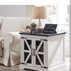 🔥Set 🔥Farmhouse End Table, 24" Large Sofa Side Table with Charging Station, 