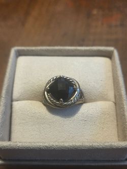 David Yurman Sterling Silver Black Onyx Infinity Ring- Size 7