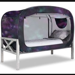 PRIVACY POP Canopy Tent Size TWIN Bed Kids Child Galaxy Outer Space Eclipse Black Gift Holiday Christmas Purple Green Blue Bedding 