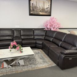 Dark Brown Sofa Sectional 3x Power Recliners 
