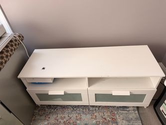 White TV Stand with Panel Drawers