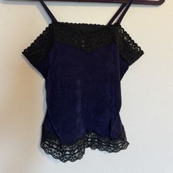 Lace Dark Blue Floral Mesh Cami 