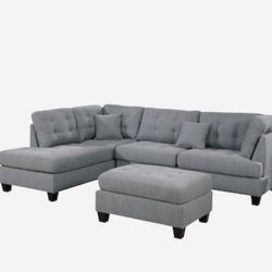 Sectional Sofa Gray Couch Reversible Chaise L/R🤩 Brand New