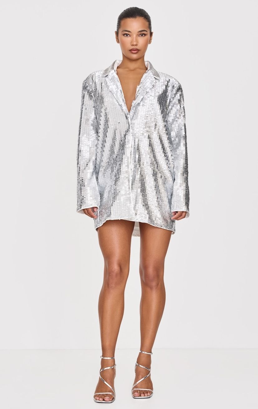 Silver Diamanté Blazer Dress
