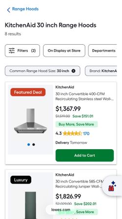 KitchenAid 30-Inch Wall-Mount 3-Speed Canopy Range Hood