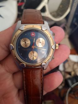 Wenger S.A.K design chronograph blue gold date mens watch leather band