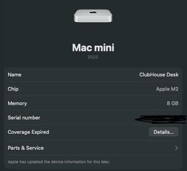 Mac Mini m2 8Gb 256ssd