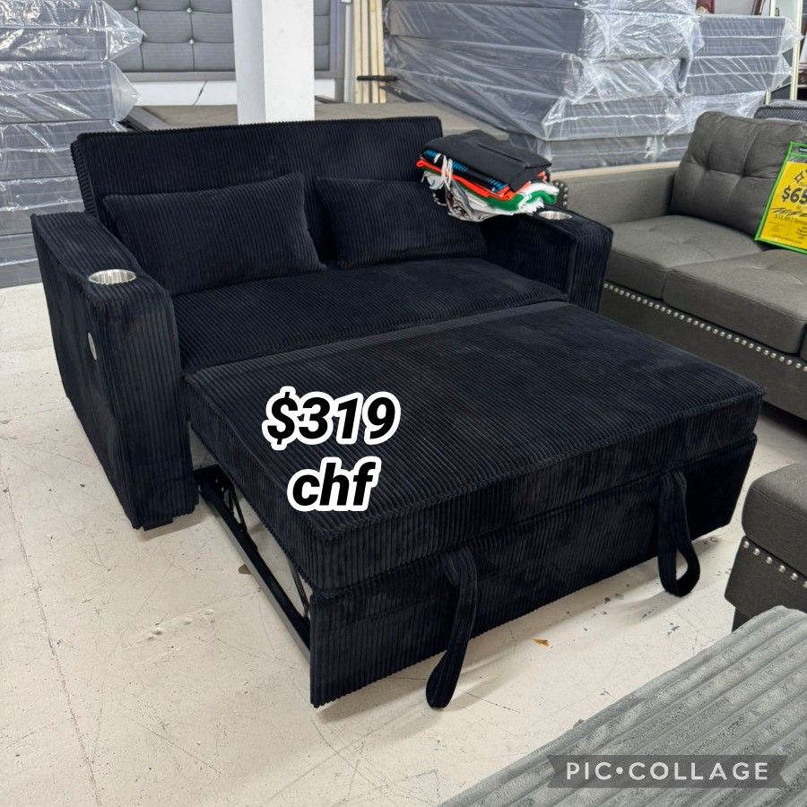 Black corduroy loveseat pull out sofa bed