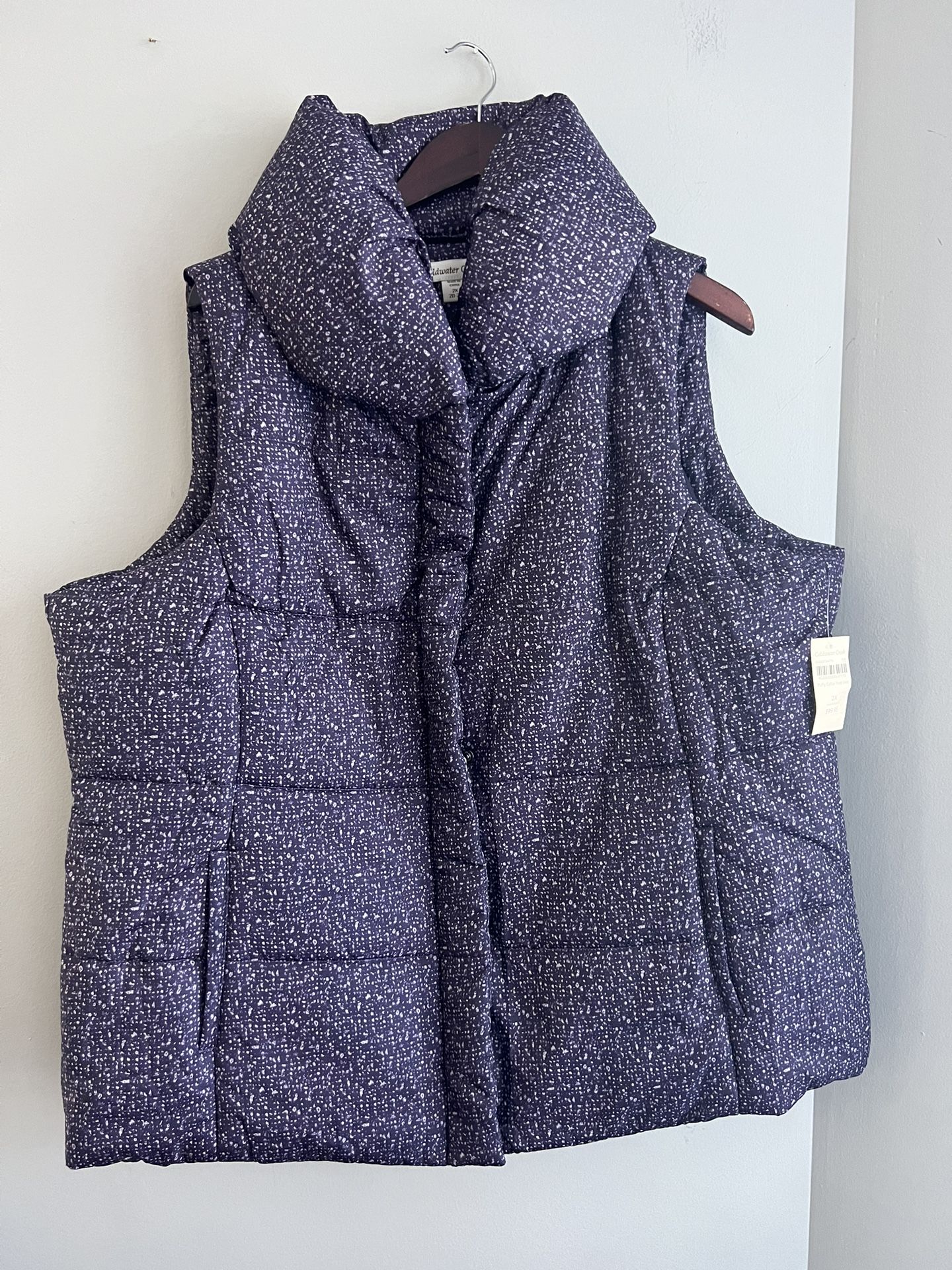 COLDWATER CREEK Purple Speckled Puffer Vest with LARGE Shawl Collar Size 2X