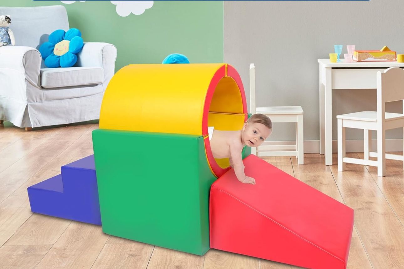 ✌️ Tunnel/Ramps Foam Climber, Climb & Crawl Foam Activity Play Set for Toddlers and Kids, Safe Indoor Crawling Gym Equipment for,Infant,Baby Waterproo