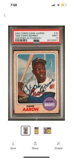 1968 Topps Hank Aaron Autograph PSA 9