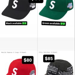 Supreme SS26’ week 8 World Famous S Logo 6-Panel, City Patches 6-Panel