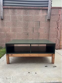 Modern Coffee Table / TV Stand – Solid Wood + Dark Green Finish