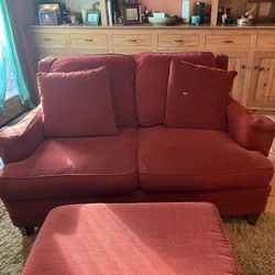 Rustic Red Love Seat And Ottoman