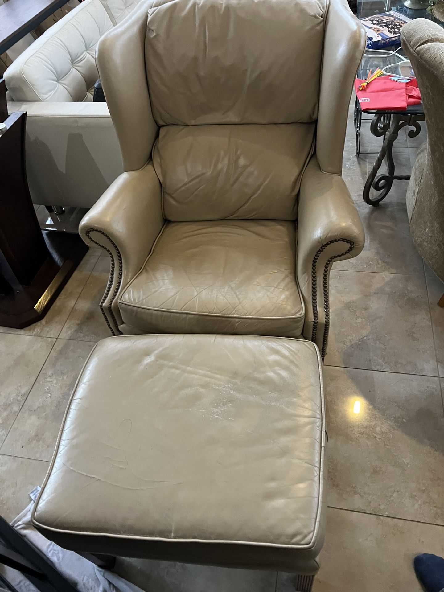 Leather Armchair With Footrest