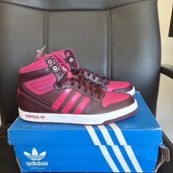 NWT Adidas Court Attitude J High Tops - Youth Size 6.5 - Hot Pink/ Burgundy