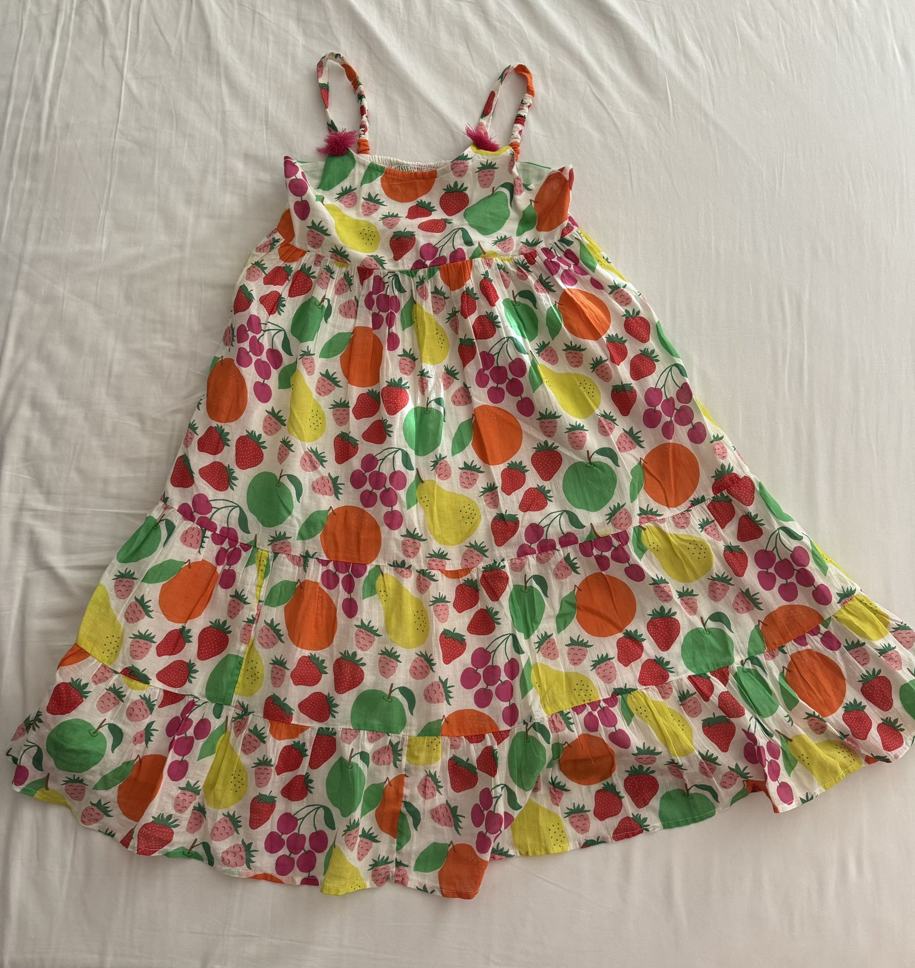 Mini Boden Tiered Tassel Dress Girls Size 11-12 Youth Multi Tutti Fruity Summer