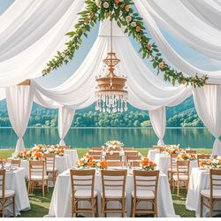 6 Panels White Ceiling Drapes $35