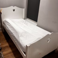 TWO White Wooden Twin Bed Frame (Heart Cutouts)