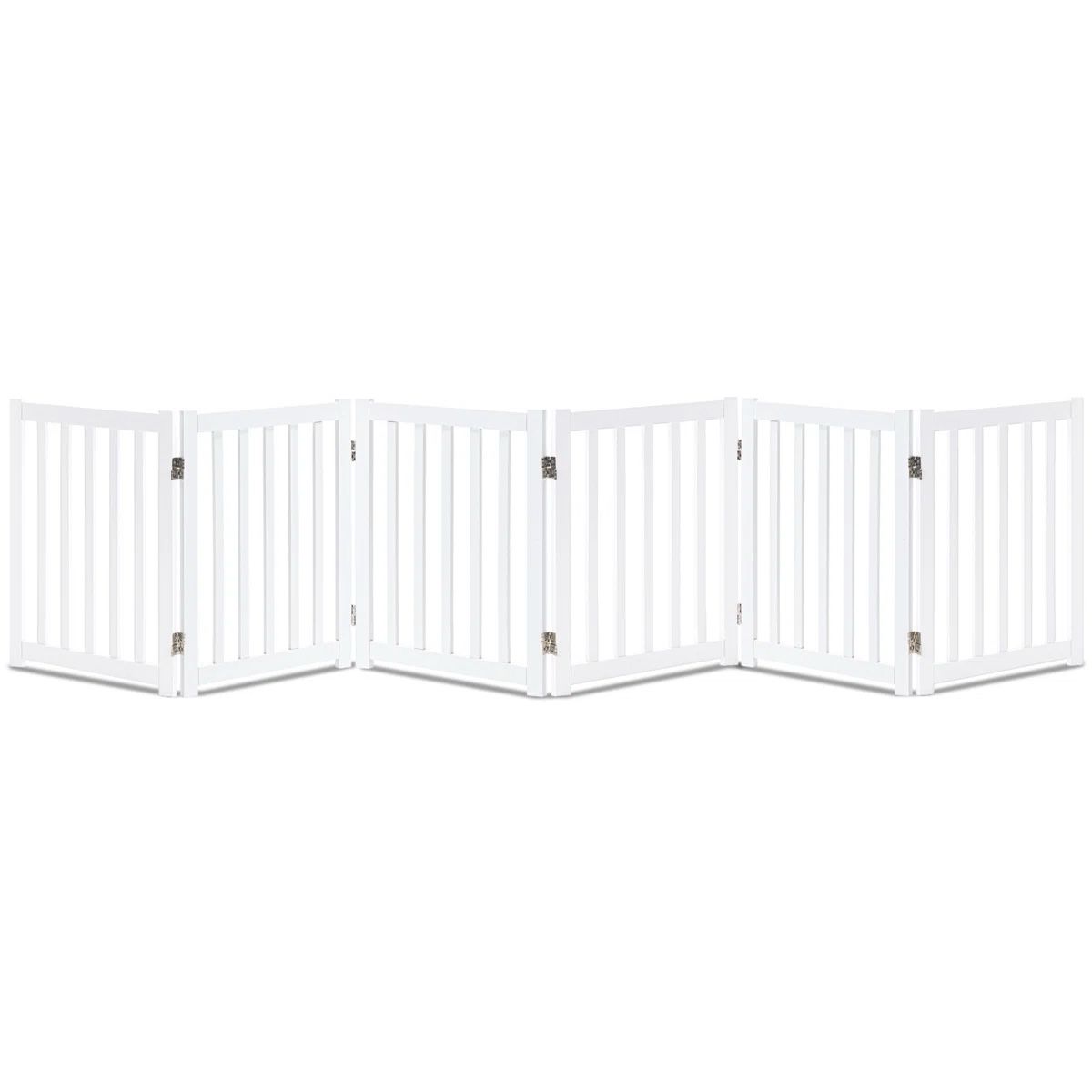 LZRS 6-Panel Extra-Wide Freestanding Wooden Dog Gate – 24”High Foldable Safety Pet Barrier for Doorways, Hallways, Kitchens, and Long Staircases, Dura