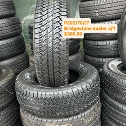 265/70/17 BRIGESTONE DULER 95 %TREAD LIFE.195/65/15. 205/55/16. 215/60/16. 235/75/15. 235/45/18. 235/40/19. 255/65/18. 235/60/18. 275/55/20. 275/60/20