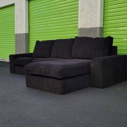 Retro Black WIDE WHALE CORDUROY Low-profile L-shaped Sectional  [ BRAND-NEW, Unused Upholstery & Cushion Covers ] Delivery & Assembly Are INCLUDED