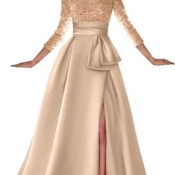 Elegant long-sleeve formal evening dress, perfect for special occasions, galas, or formal events.