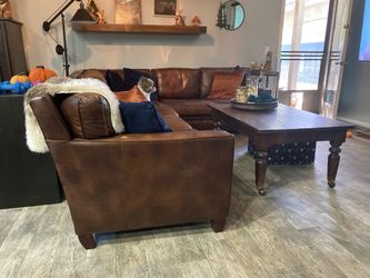 Large Brown Leather L Shaped Couch
