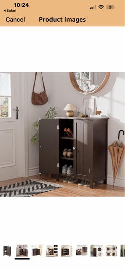 ZenStyle Bathroom Floor Storage Cabinet Free Standing Side Organizer, Tall Kitchen Pantry Entryway Cupboard with Double Doors Adjustable Shelf (Brown)