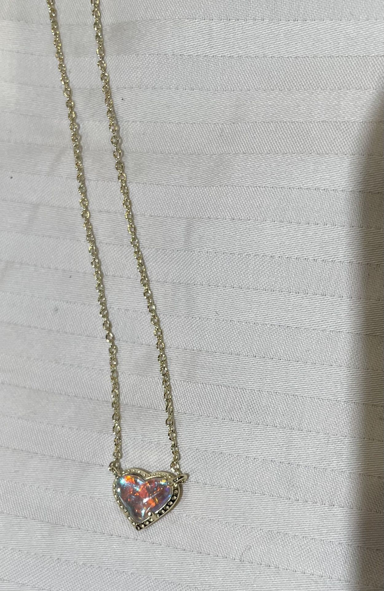 Kendra Scott Ari Heart Choker Pendant Necklace Gold Dichroic Glass