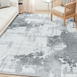 5x7 Modern Washable Nonslip Area Rug, Grey Abstract, NEW. $45 ea or 2/$80