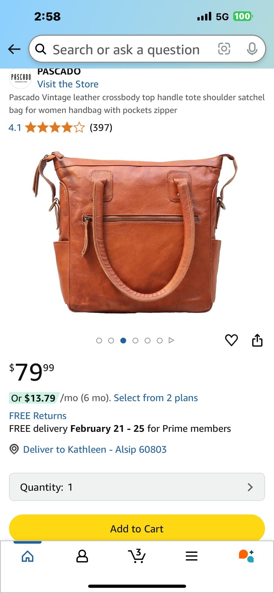 Pascado Vintage leather crossbody top handle tote shoulder satchel bag for women handbag with pockets zipper Brand New In wrapper