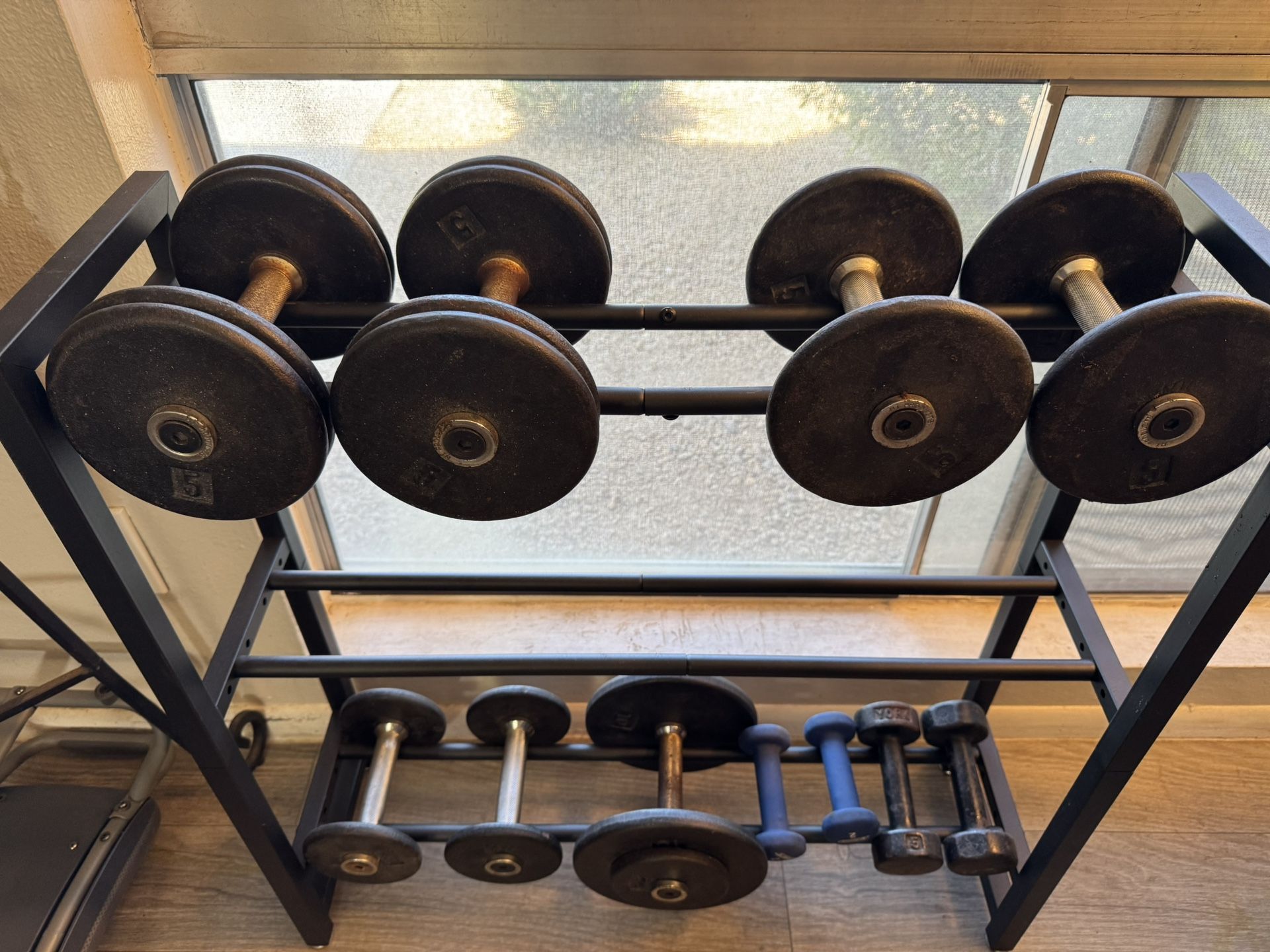 Steel dumbbells set and Weight rack