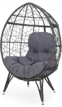 GDFStudio Valerie Outdoor Wicker Swing Chair with Cushion, Gray and Dark Gray