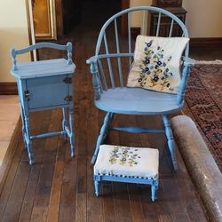 VINTAGE CHAIR, SIDE TABLE & FOOTREST