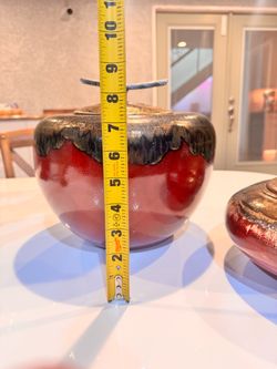 Vintage Chinese Pottery Ceramic Red Flambe Oxblood Ginger Jar Vase Set 20th Cent