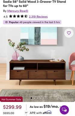 Solid Wood 3-Drawer TV Stand for TVs up to 60