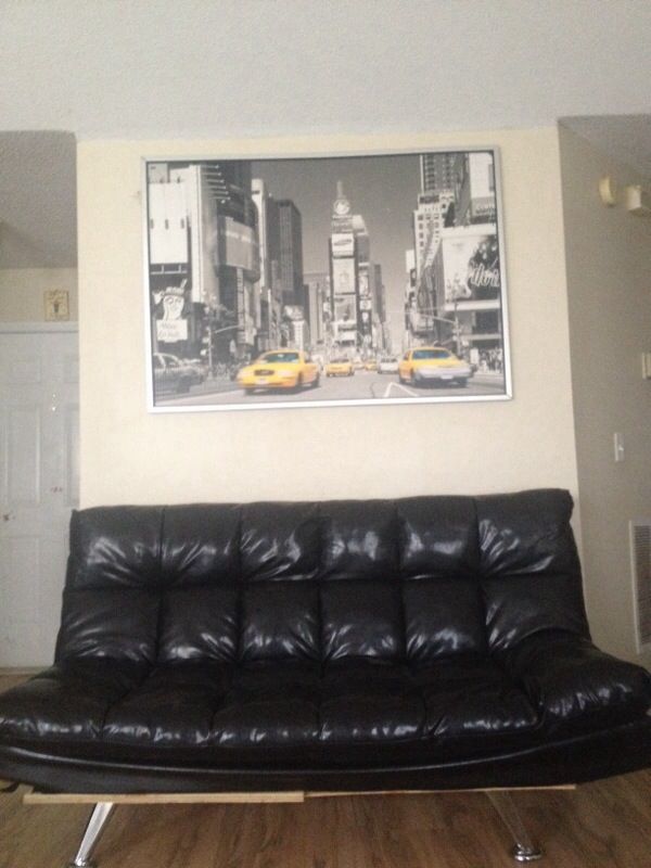 Leather click clack tuffed futon