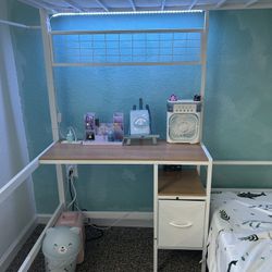 Twin Bunk Bed With LED light & Build In Desk 