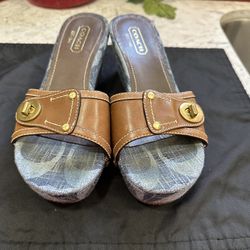 Brown And Jean Coach Sandal Size 8