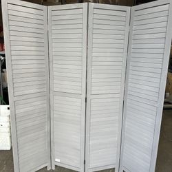4 Panels Gray Room Divider, Wooden Privacy Screen for Room